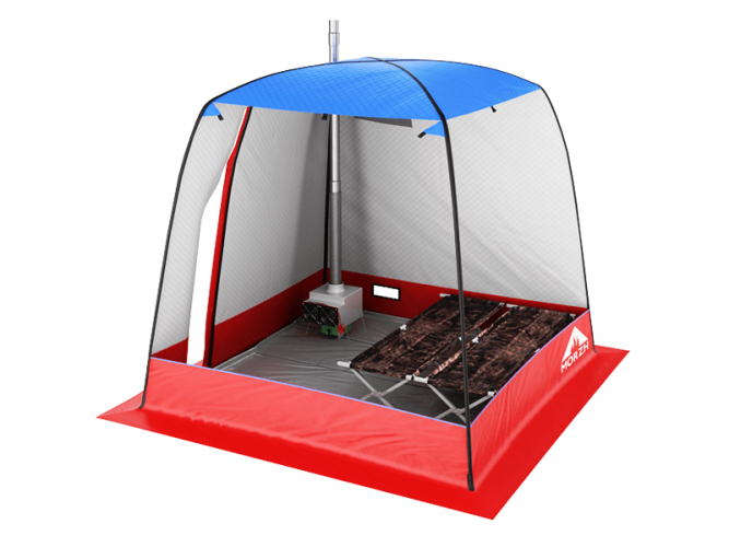 Мобильная баня-палатка МОРЖ c 2-мя окнами сине-красный в Новосибирске