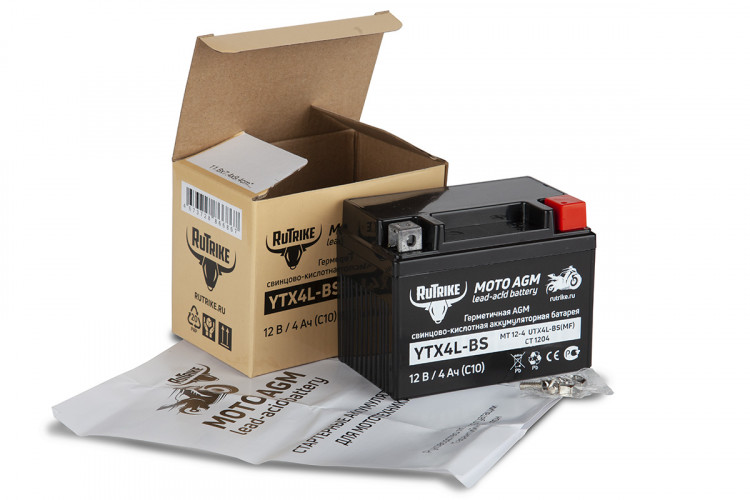 Аккумулятор стартерный для мототехники Rutrike YTX4L-BS (12V/4Ah) в Новосибирске