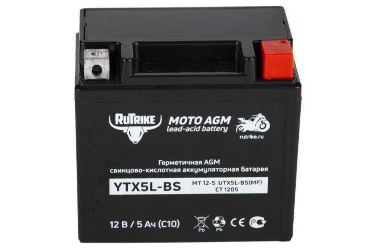 Аккумулятор стартерный для мототехники Rutrike YTX5L-BS (12V/5Ah) в Новосибирске