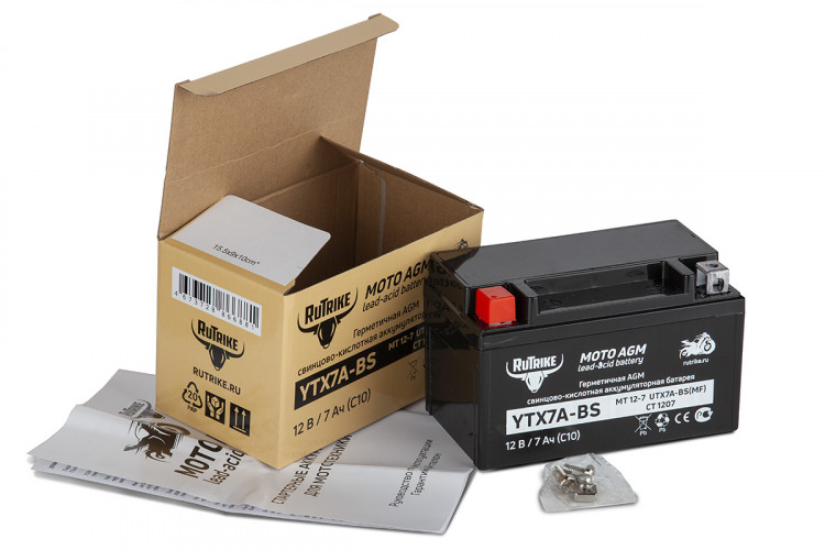 Аккумулятор стартерный для мототехники Rutrike YTX7A-BS (12V/7Ah) в Новосибирске