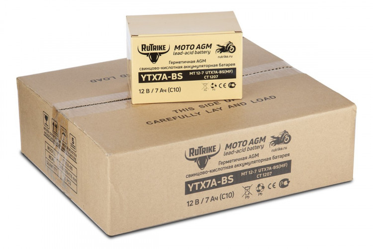 Аккумулятор стартерный для мототехники Rutrike YTX7A-BS (12V/7Ah) в Новосибирске