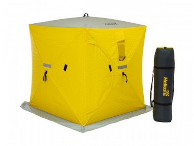 Палатка для рыбалки Helios утепл.Куб 1,5х1,5 желтый/серый в Новосибирске