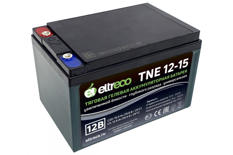 Тяговый аккумулятор Eltreco TNE12-15 (12V12A/H C3) болт в Новосибирске