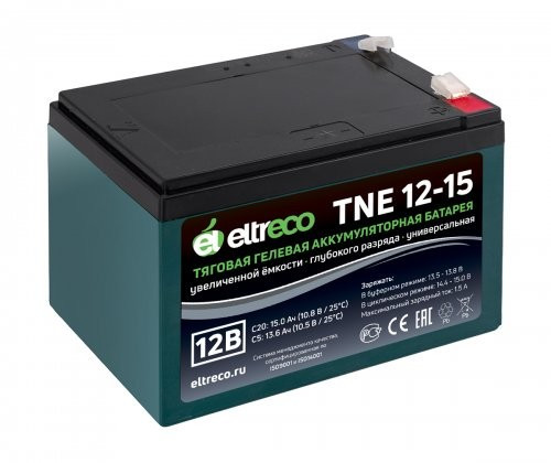Тяговый аккумулятор Eltreco TNE12-15 (12V12A/H C3) нож в Новосибирске