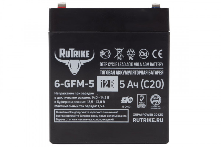 Тяговый гелевый аккумулятор RuTrike 6-GFM-5 (12V5A/H C20) в Новосибирске