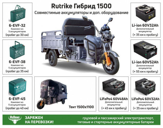 Грузовой электрический трицикл RuTrike Гибрид 1500 в Новосибирске