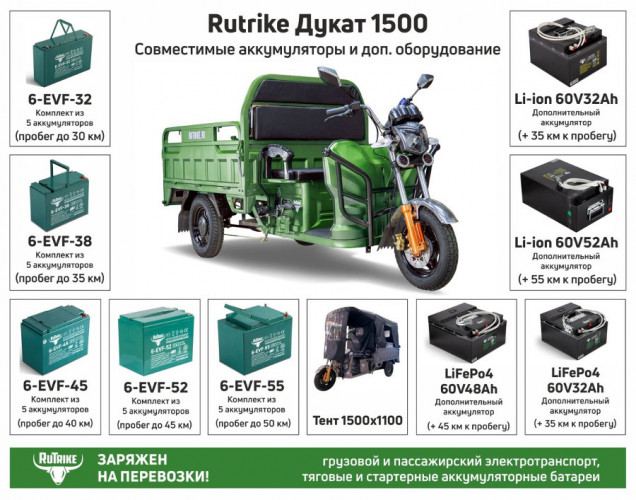 Грузовой электрический трицикл RuTrike Дукат 1500 в Новосибирске